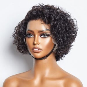 Pixie Cut 13×4 Curly Human Wig – Color 1B